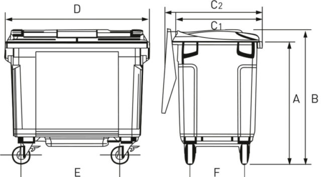 HC container 1100 liter stregtegning | HC Container