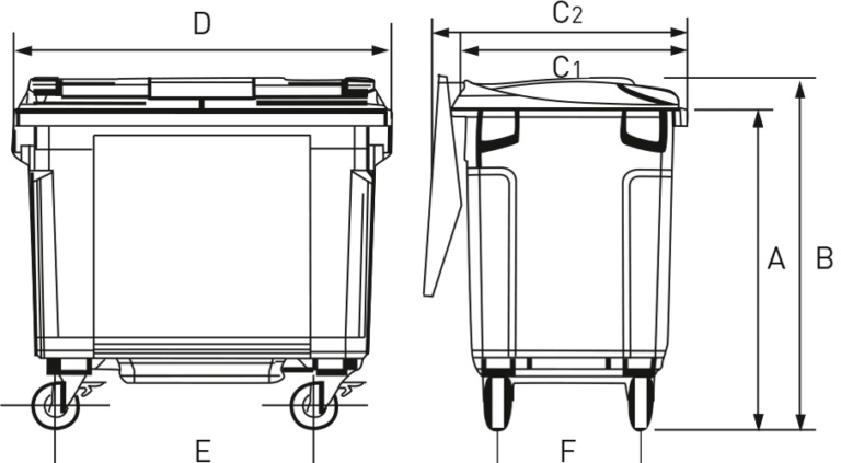 HC container 770 liter stregtegning | HC Container