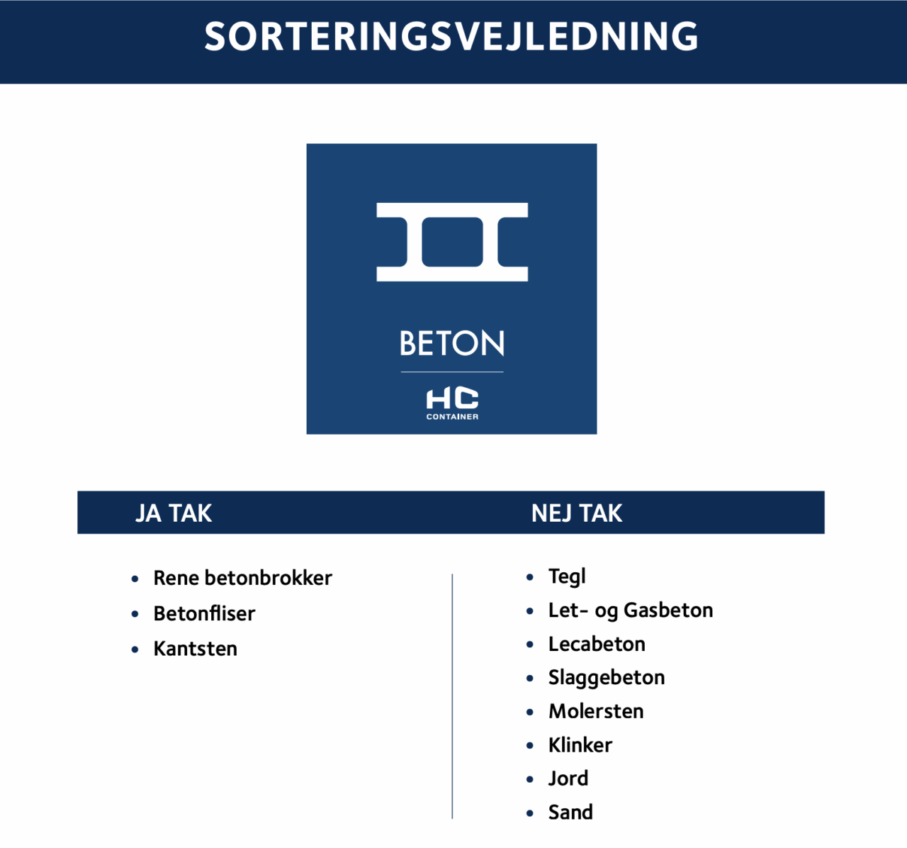 Bestil ladcontainer | HC Container sorteringsvejledning beton