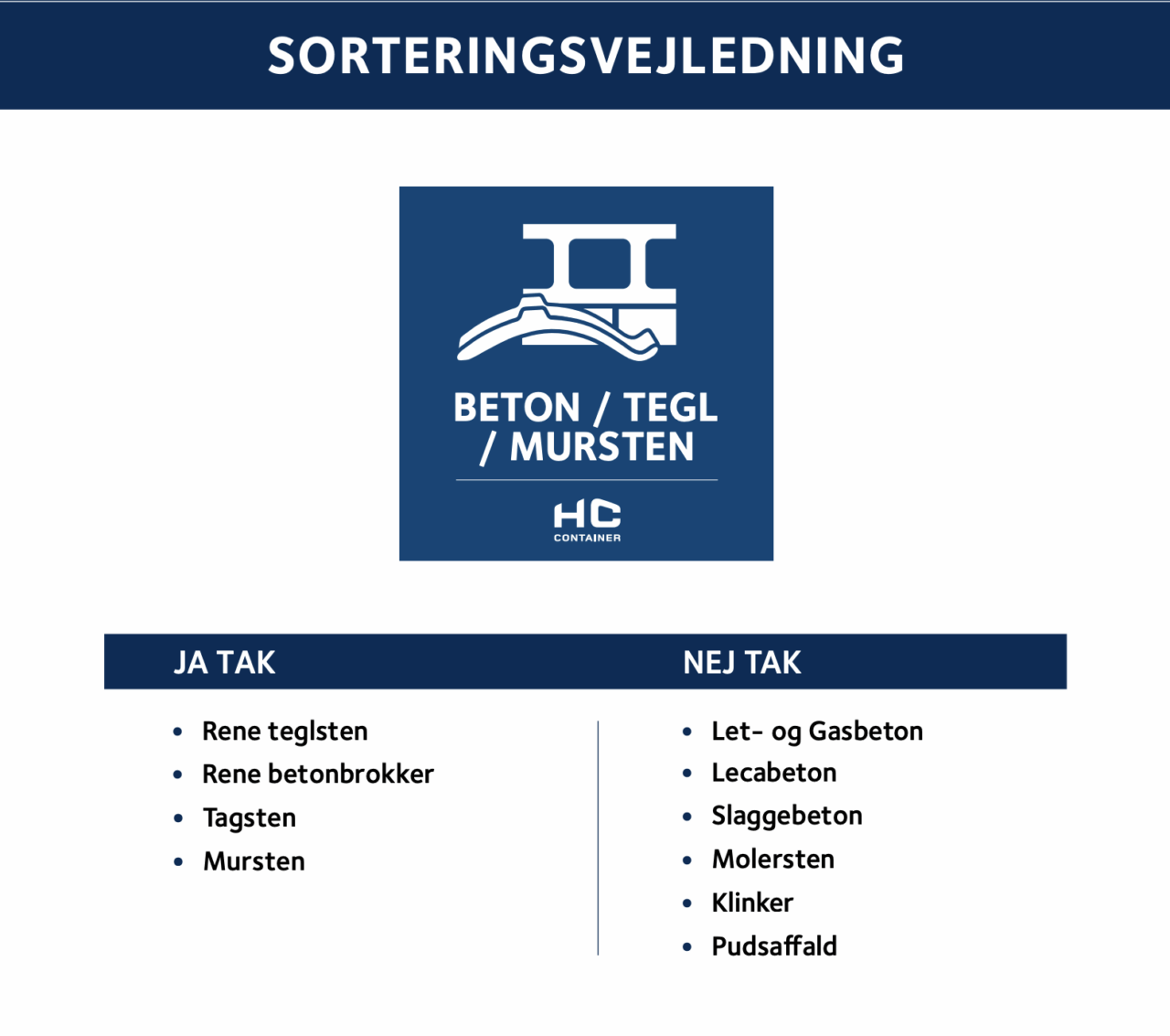 sorteringsvejledning beton tegl mursten hccontainer | HC Container