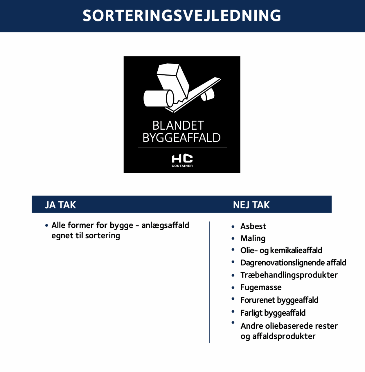 sorteringsvejledning blandet byggeaffald hccontainer | HC Container