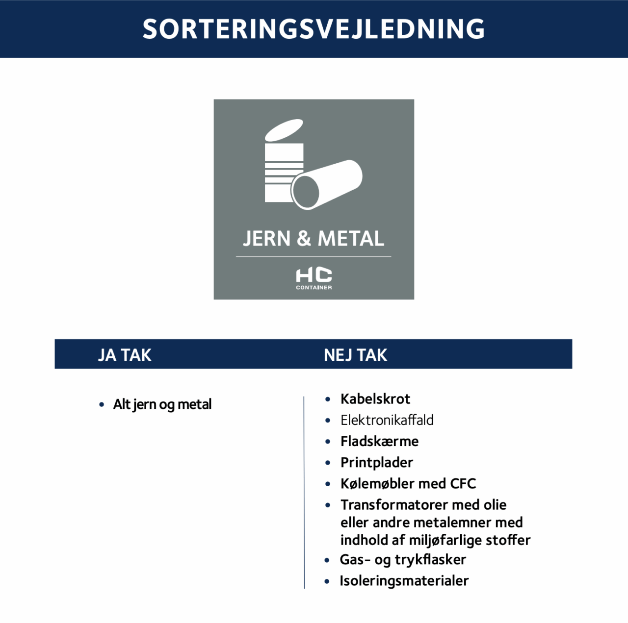 Sorteringsvejledning jern og metal